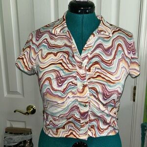 Multicolor Swirl Pattern Women's Button Up Top
